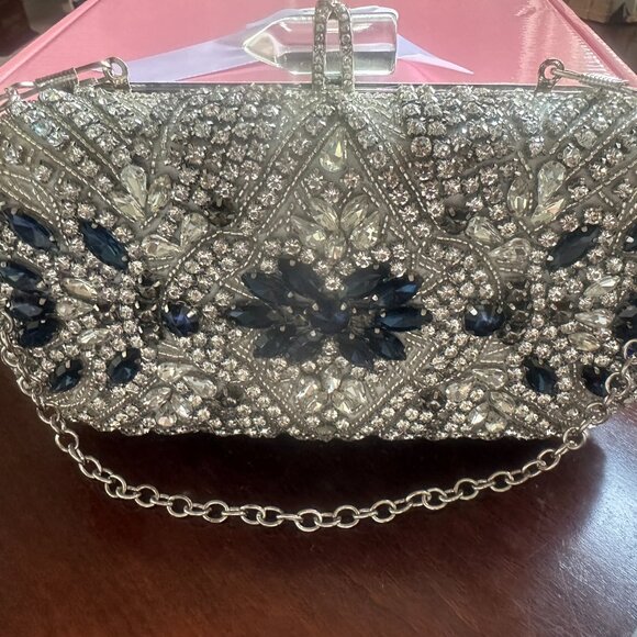 Silver and Montana Blue Crystal Bridal Clutch - Picture 3 of 7